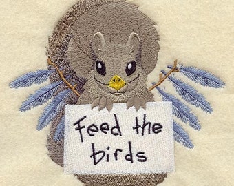 Don't Feed the Birds Squirrel Embroidered Waffle Weave Towel