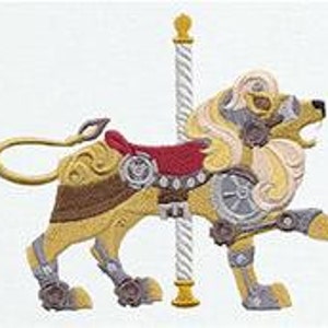 Steampunk Carousel Lion Embroidered Waffle Weave Hand/Dish Towel