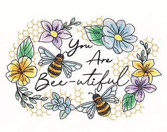 You Are Bee-Youtiful Embroidered Waffle Weave Hand/Dish Towel