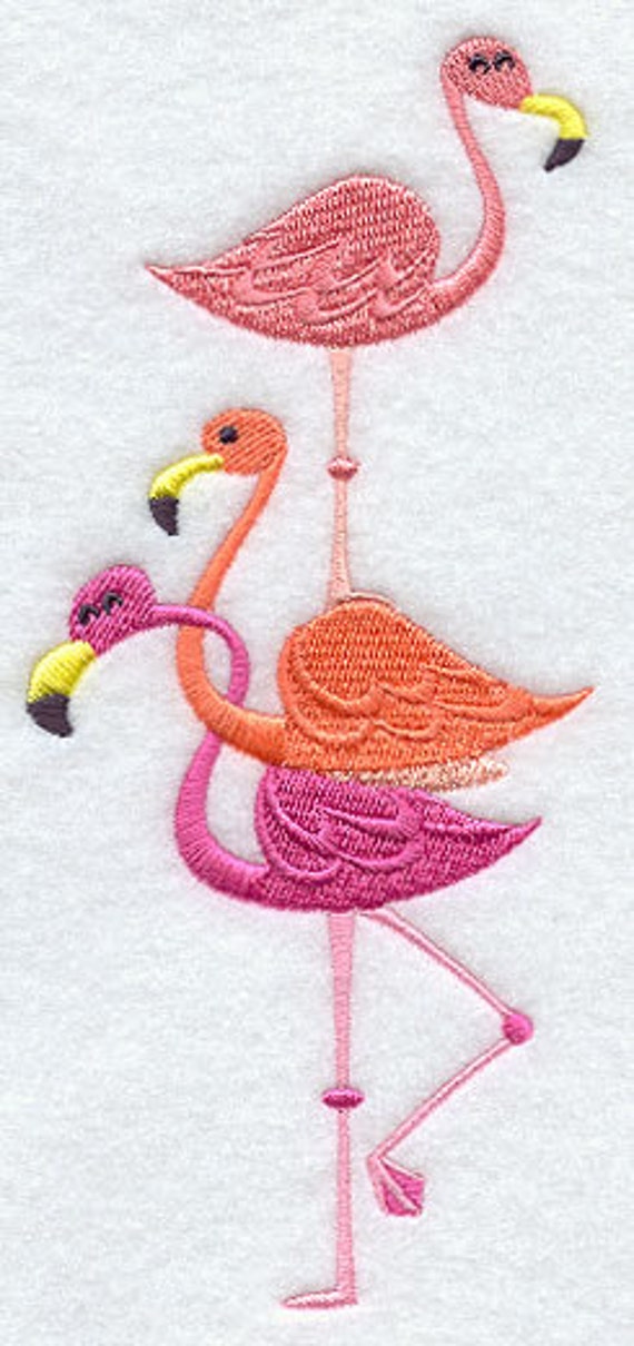 Pink Flamingo Flour Sack Kitchen Towel 27 Inches Embroidered Design 