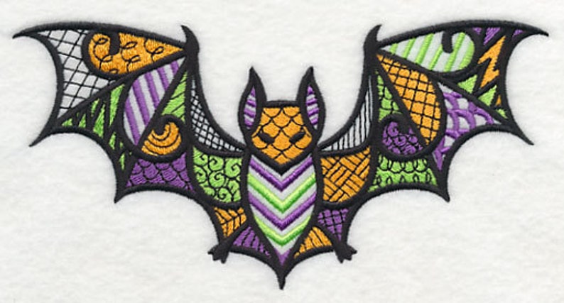 Blackwork Bat Embroidered Waffle Weave Hand/Dish Towel image 1