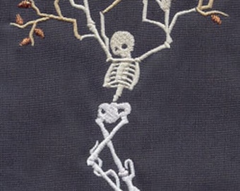 Skeleton Tree Embroidered Waffle Weave Hand/Dish Towel