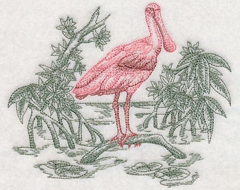 Spoonbill Embroidered Waffle Weave Hand/Dish Towel