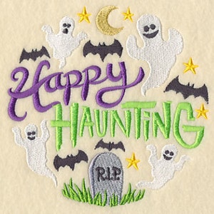 Happy Haunting Ghosts Embroidered Waffle Weave Hand/Dish Towel image 1