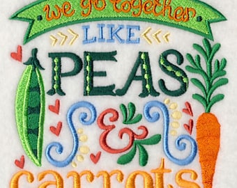 We Go Together Like Peas and Carrots Embroidered Waffle Weave Towel