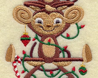 Christmas Monkeys Stack Embroidered Waffle Weave Hand/Dish Towel