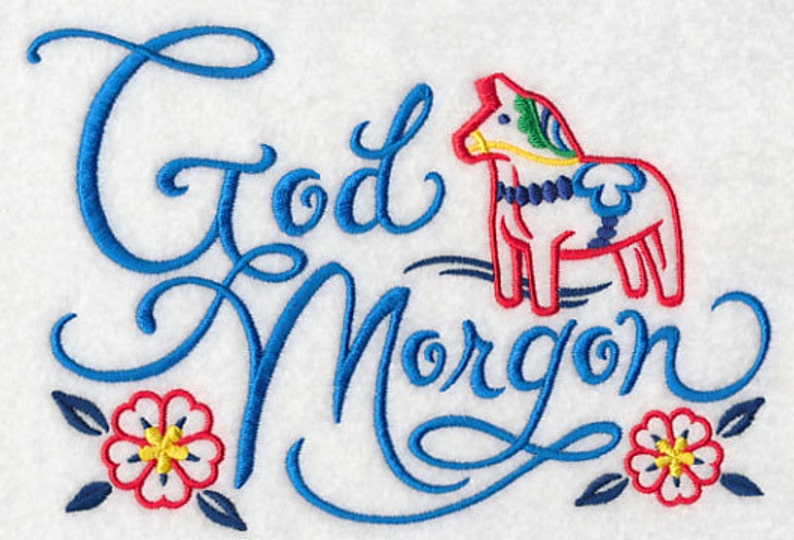 Swedish Good Morning God Morgon Embroidered Waffle Weave Hand/Dish Towel image 1