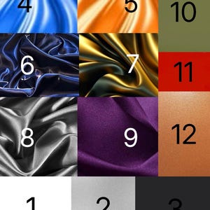 K&ouml;nnte beinhalten: Ein Raster von zw&ouml;lf Farbfeldern. Die Farben umfassen Wei&szlig;, Silber, Schwarz, Blau, Orange, Marine, Gold, Silber, Lila, Olivgr&uuml;n, Rot und Kupfer. Jedes Farbfeld hat eine Nummer von 1 bis 12.
