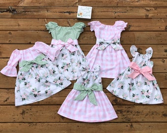 Girls Easter Dress Pink Mint White Floral Buffalo Plaid 3 6 12 18 24 2t 3t 4t 5/6 7/8 9/10 Beach Sister Sibling Outfits Spring Mother's Day