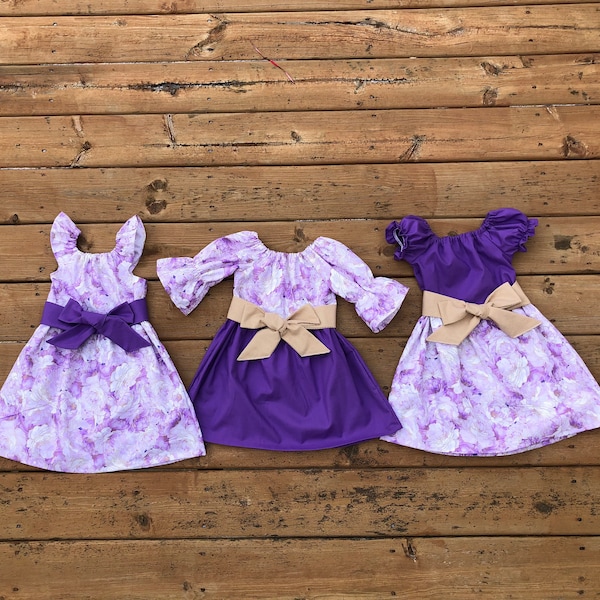 Girls Floral Easter Dress Lilac Lavender Purple Gold 3 6 12 18 24 2t 3t 4t 5 6 7 8 9 10 Sister Sibling Matching Girls Mother's Day