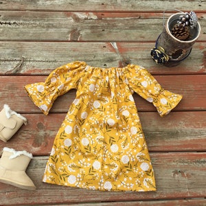 Girls Fall Dress Mustard Yellow Cotton Blossom Navy White 0 3 6 12 18 24 2T 3T 4T 5/6 7/8 9/10 11/12 Fall Thanksgiving Mother&#39;s Day