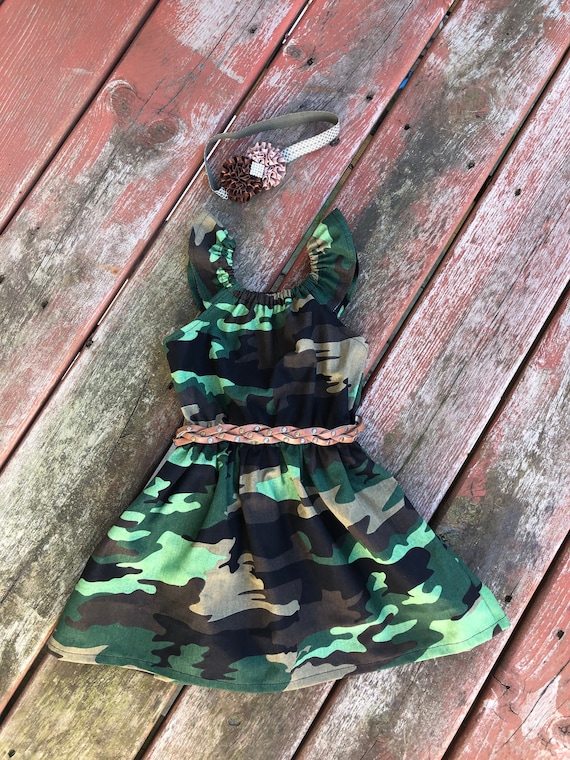 Cute Infant Camo Dress Girls Camo Flutter Sleeve Dress: Military Homecoming  Outfit