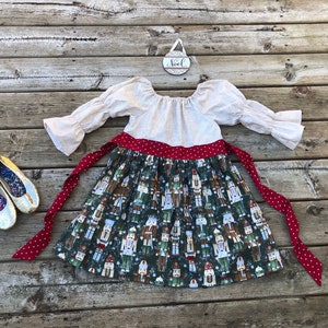 Girls Nutcracker Christmas Dress Green Cream Red 3 6 12 18 24 2t 3t 4t 5 6 7 8 9 10 Holiday Family Picture Santa Rustic Farm