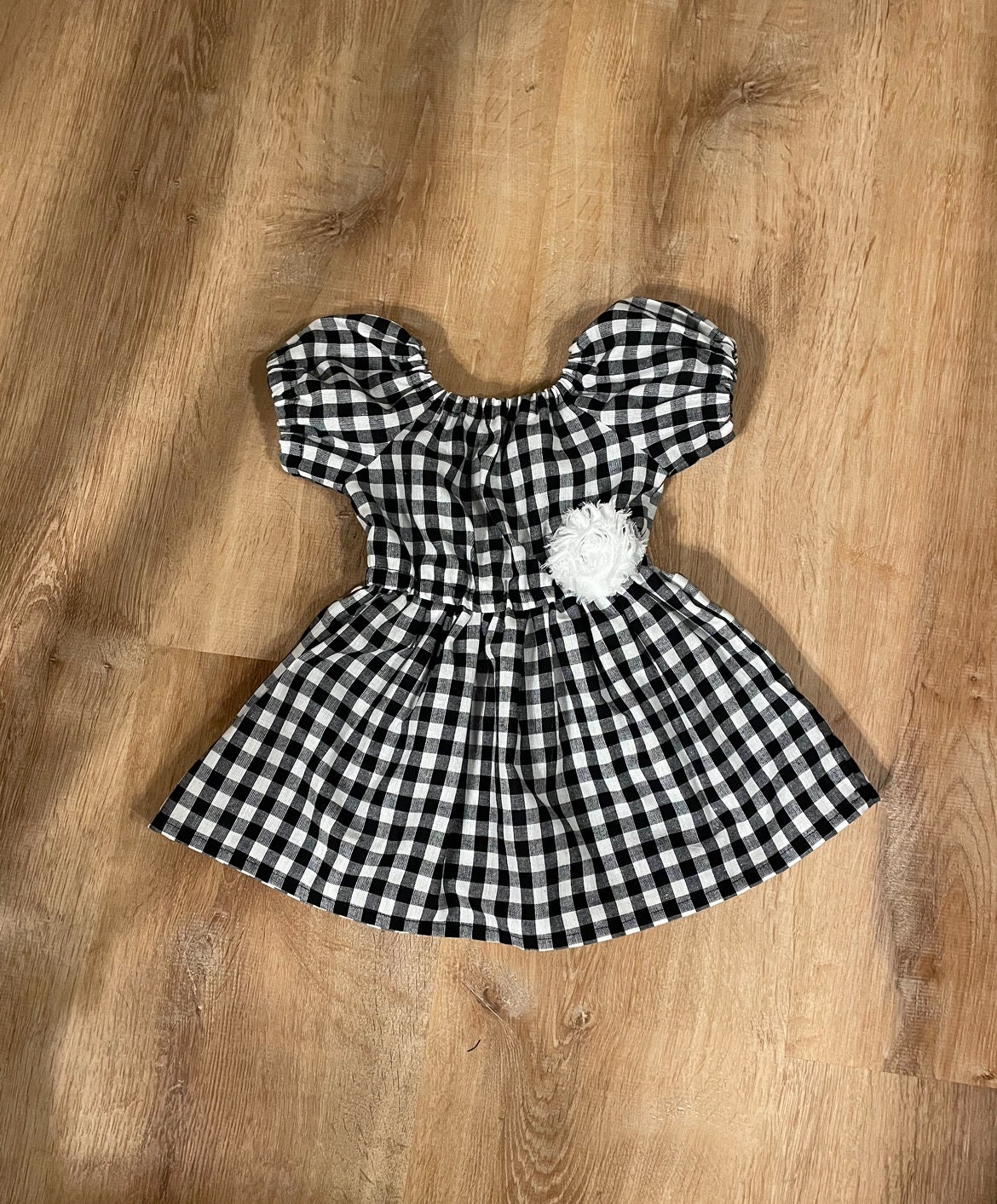 Girls Gingham Dress: Cotton Checkered Plaid With Floral Pin, Other