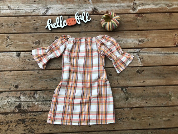 Girls Cream Fall Plaid Thanksgiving Dress Pumpkin Aqua 0 3 6 12 18