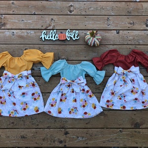 Girls Fall Thanksgiving Cream Floral Dress Mustard Mint Rust  3 6 12 18 24 2t 3t 4t 5 6 7 8 9 10 Autumn Matching Sister Dresses Boho Fall