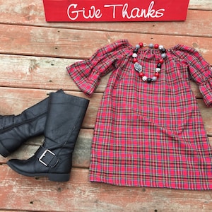 Girls Red Plaid Flannel Dress: Christmas Holiday Outfit