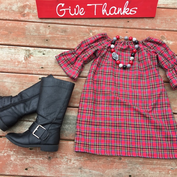 Girls Red Plaid Dress - Trendy Christmas Fall Holiday 0 3 6 12 18 2t 3t 4t 5 6 7 8 9 10 Tartan Plaid Dress Red Green Plaid Flannel Dress