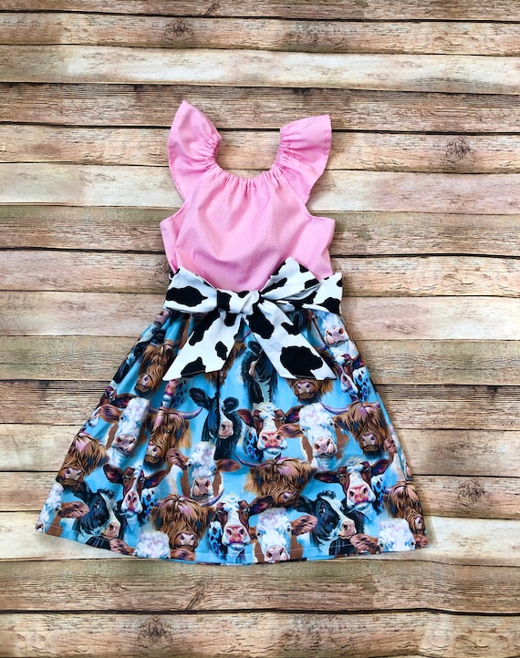 Girls Cow Print Birthday Dress: Farm Party Outfit