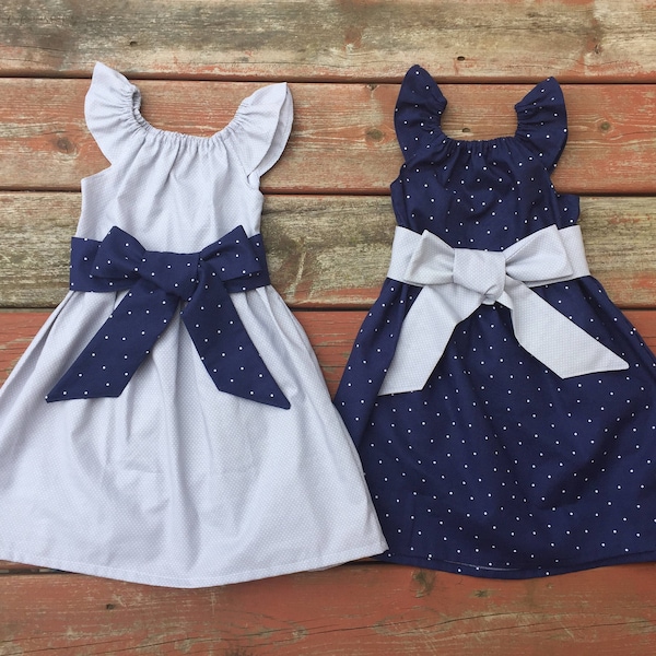 Girls Navy or Gray Flutter Sleeve Dress - coordinating outfits