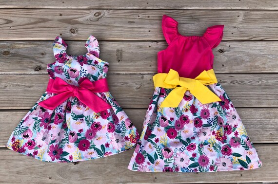 Girls Spring Easter Dress Pink Yellow Floral 3 6 12 18 24 2t 3t 4t