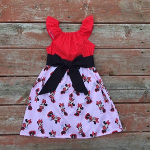 Birthday Dress Minnie Mouse Inspired PINK Dress Flutter Sleeve 3 6 12 18 24 2t 3t 4t 5 6 7 8 9 10 Girls Birthday Dress Disney Themed Mickey