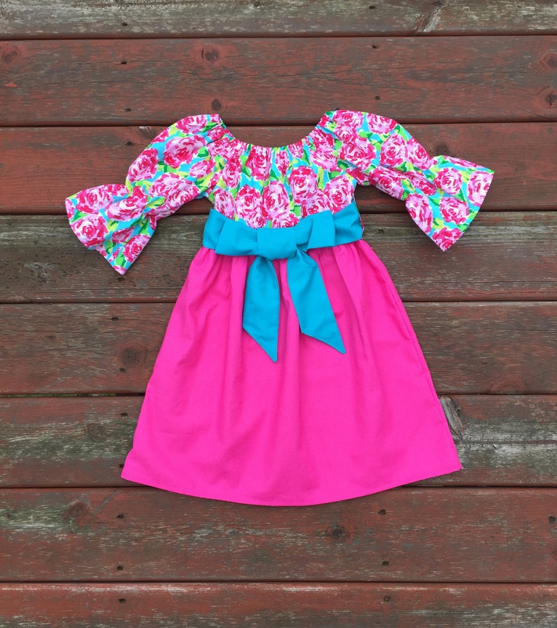 Easter Dress Girls Spring Aqua Hot Pink Roses Dresses with Etsy