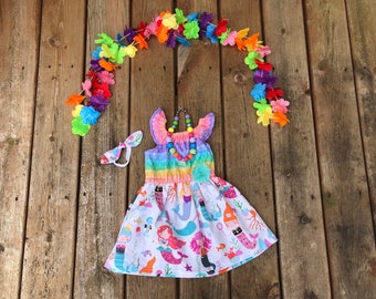 Mermaid Birthday Dress Rainbow Ombre' 3 6 12 18 24 2t 3t 4t 5 6 7 8 9 10 Girls Ocean Narwhal Seahorse Crab Jefflyfish Scale Cake Smash