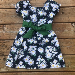 Girls Easter Dress Navy White Yellow Daisy Stripe 3 6 12 18 24 2t 3t 4t 5/6 7/8 9/10 Flower field Sister Sibling Outfit Spring Mother's Day Floral Short Sleeve