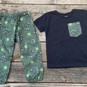 Boys Tractor Outfit: Joggers & T-shirt Set - Green and Black