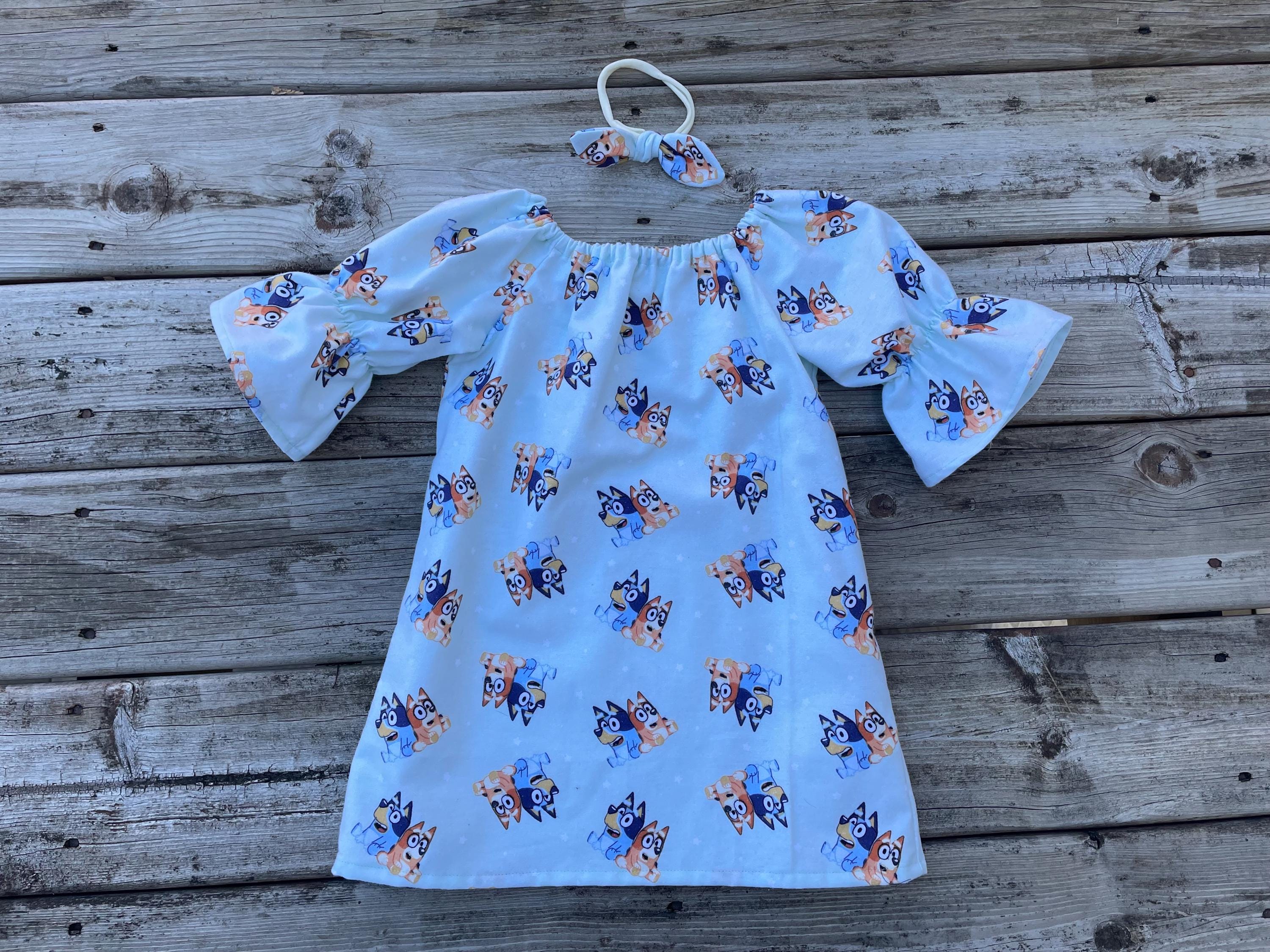 Girls Bluey Inspired Flannel Dress: Mint Green Birthday Party Outfit