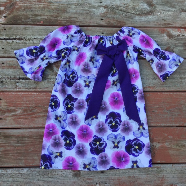 Girls Spring Easter Dress Purple Bow Purple Pink Pansy Floral 3 6 12 18 24 2t 3t 4t 5 6 7 8 9 10 Sister Sibling Matching Mothers day