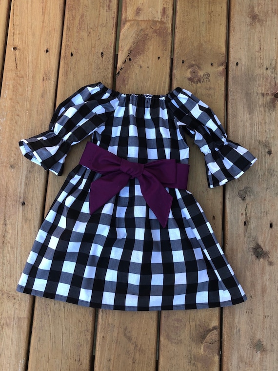 HOT ! Girl Black White Buffalo Check Dress Girls Black And White Buffalo Plaid Dress With Berry Sash: Fall Winter Outfit HOT ! Girl Black White Buffalo Check Dress Girls Black And White Buffalo Plaid Dress With Berry Sash: Fall Winter Outfit