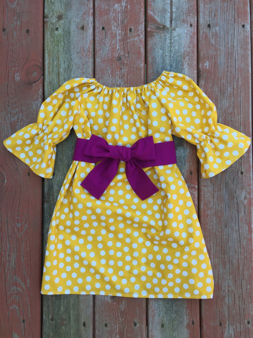 Girls Fall Mustard Yellow Polka Dot Peasant Dress Berry Sash 3 - Etsy