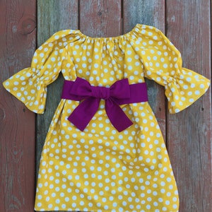 Girls Fall Mustard Yellow Polka Dot Peasant Dress Berry Sash 3 - Etsy