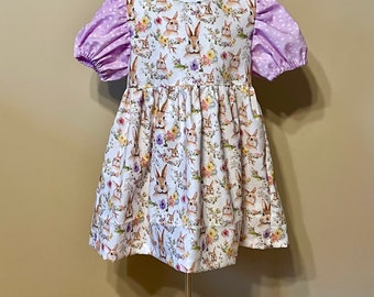 Girls Puff Sleeve Easter Dress 12 18 2t 3t 4t 5 6 7 8 10 Vintage rabbits bunnies Handmade Lilac Floral Toile limited purple heirloom