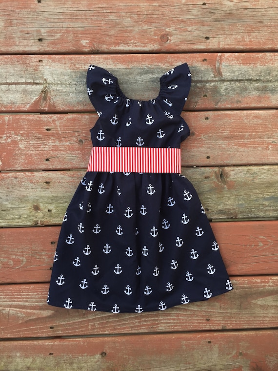 Girls Nautical Anchor Summer Dress Red White Blue With Sash 6 12 18 24 2 3 4 5 6 7 8 9 10 11 12 4th of July Independence Day Dress Etsy Canada