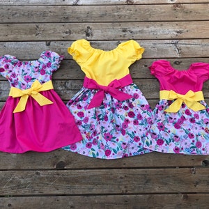 Girls' Spring Floral Dress: Pink & Yellow Cotton Easter Outfit