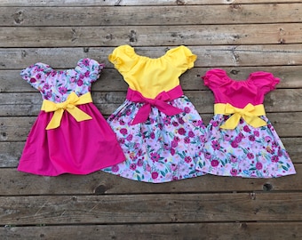 Girls Spring Easter Dress Pink Yellow Floral 3 6 12 18 24 2t 3t 4t 5/6 7/8 9/10 Matching Sister Sibling Outfits Mother's Day