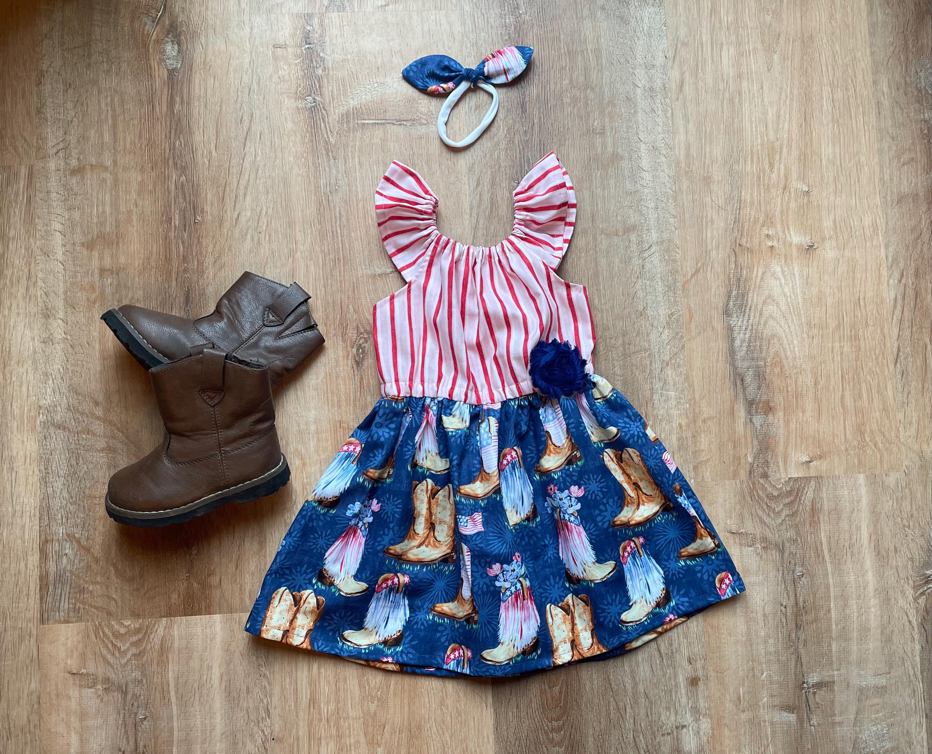 Girls Western Dress Cowgirl Boots 3 6 12 18 2t 3t 4t 5/6 7/8 9/10 Pageant Summer Cowboy Boots Pink Blue Stars Flowers Birthday Rodeo Fair