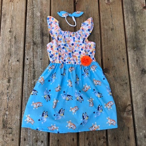 Girls Bluey Inspired Dress 0 3 6 12 18 2t 3t 4t 5/6 7/8 9/10 11/12 Disney Inspired Bluey Birthday  Bingo Blue Heeler Red Heeler Dog Dress
