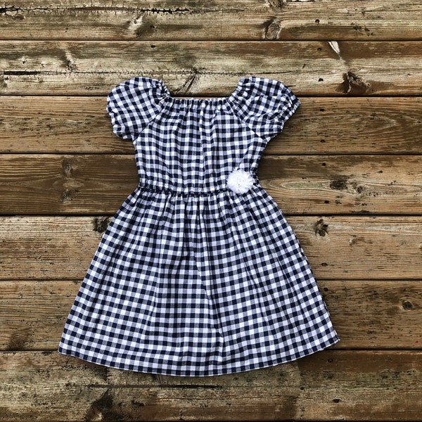 Girls Gingham Check Plaid Dress 0 3 6 12 18 24 2t 3t 4t 5 6 7 8 9 10 Blue Pink Green Black Tan Gray Mothers Day Easter Classic