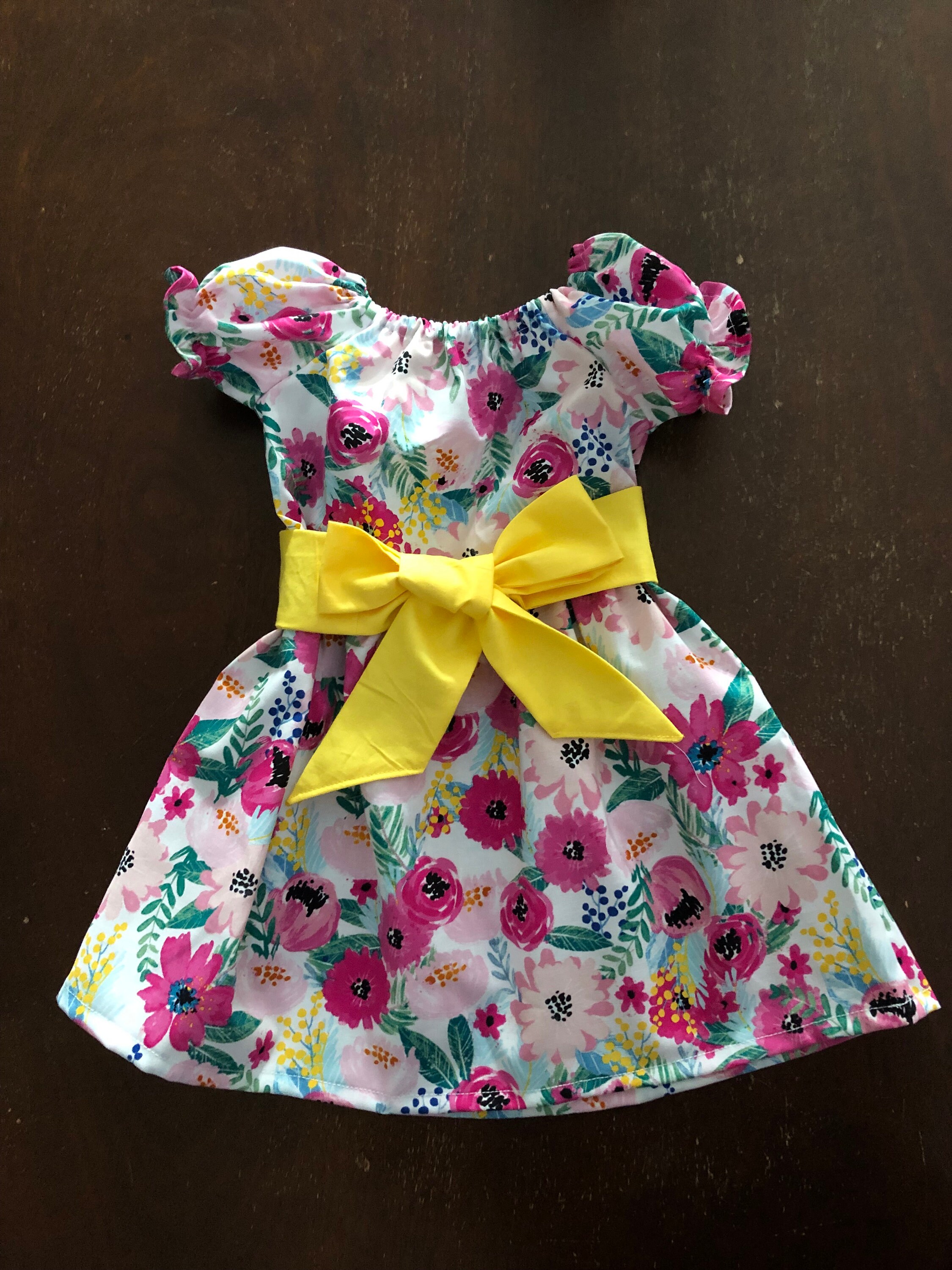 strapless open back dress Girl's Pink Bishop Dress with Yellow Hand Smocking