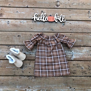 Girls Fall Plaid Dress Copper Black Tan 0 3 6 12 18 24 2T 3T 4T 5/6 7/8 9/10 Family Picture Fall Photo Shoot Thanksgiving holiday