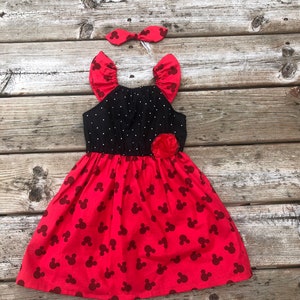 Girls Birthday Dress Mickey Mouse Disney Inspired Dress Flutter Sleeve 3 6 12 18 24 2t 3t 4t 5 6 7 8 9 10 Magic Kingdom Epcot Disneyworld image 2