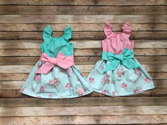Girls Spring Easter Dress Pink Aqua Floral Shabby Chic - Etsy