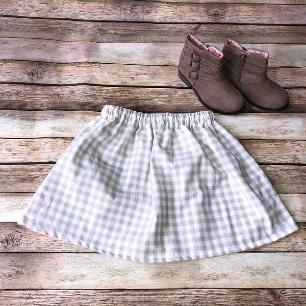 Girls Gingham Plaid Check Twirl Skirt Gray White Neutral 6 12 18 2t 3t 4t 5 6 7 8 Uniform Checkered Trendy