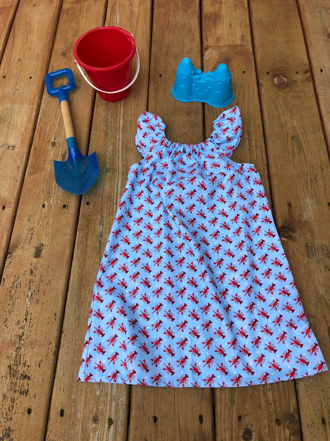 Girls Lobster Dress 0 3 6 12 18 24 2T 3T 4T 5/6 7/8 9/10 Red Blue