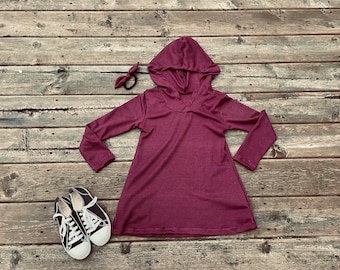 Girls Waffle Knit Hoodie Tunic 2 3 4 5 6 7 8 9 10 Burgundy Ivory Camel Black Dark Green Hooded Tunic Casual School Family Pictures Neutral