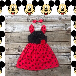 Girls Birthday Dress Mickey Mouse Disney Inspired Dress Flutter Sleeve 3 6 12 18 24 2t 3t 4t 5 6 7 8 9 10 Magic Kingdom Epcot Disneyworld image 3